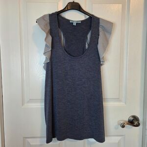 She + Sky Heather Blue Ruffle Edge Racerback Tank Top Women's Size MEDIUM